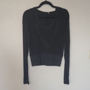 Free People Movement Ribbed Long Sleeve Top With Cut Out Back And Hood